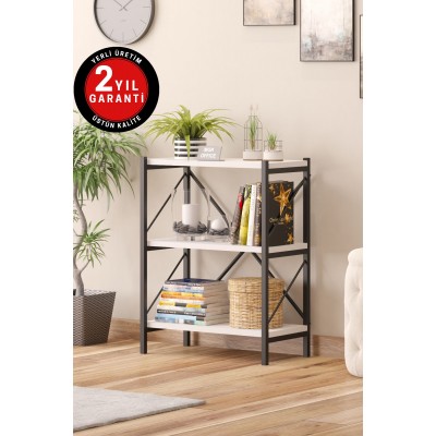 Dekoratif 3 Raflı Kitaplık Metal Kitaplık Raf Çok Amaçlı Raf