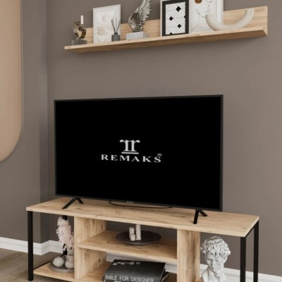 Jolie 120 Cm Metal Tv Sehpası Raflı Tv Ünitesi Televizyon Sehpası Rafı Meşe