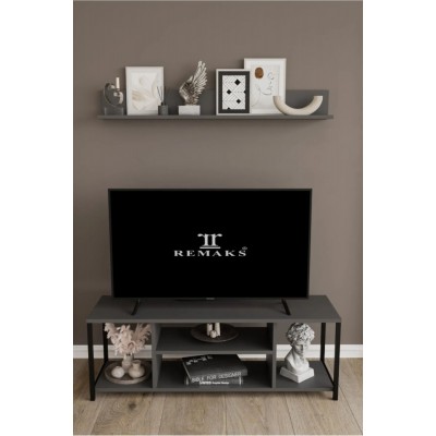 Jolie 120 Cm Metal Tv Sehpası Raflı Tv Ünitesi Televizyon Sehpası Rafı Standı Antrasit