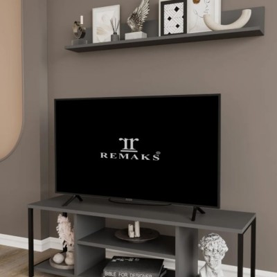 Jolie 120 Cm Metal Tv Sehpası Raflı Tv Ünitesi Televizyon Sehpası Rafı Standı Antrasit