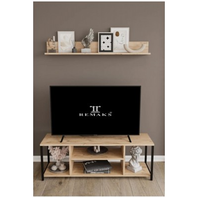 Jolie 120 Cm Metal Tv Sehpası Raflı Tv Ünitesi Televizyon Sehpası Rafı Meşe