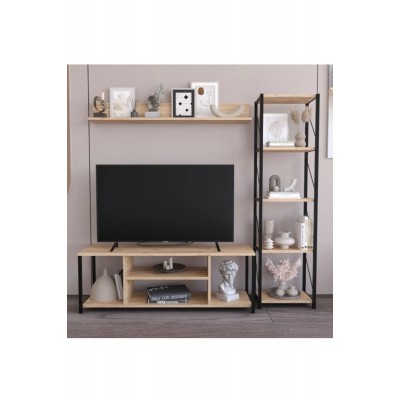Jattebo 160 Cm Tv Ünitesi Seti Yaşam Ünitesi Seti Metal Meşe Kitaplık Tv Sehpası Salon