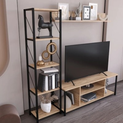 Jattebo 160 Cm Tv Ünitesi Seti Yaşam Ünitesi Seti Metal Meşe Kitaplık Tv Sehpası Salon