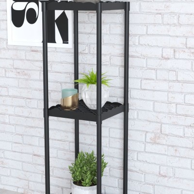 Rose 3 Raflı Çiçeklik Saksılık Çiçek Saksı Standı Siyah