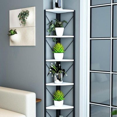 6 Raflı Metal Köşe Rafı Saksılık Çiçeklik Çok Amaçlı Dekoratif Duvar Rafı 180 cm